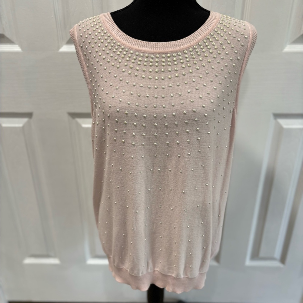 Karl Lagerfeld Pink Pearl Studded Sleeveless Top size Xl